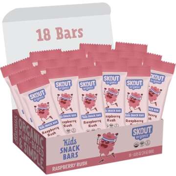 Skout Organic Raspberry Rush Kids Snack Bars (18 Pack) | Organic Kids Snack Bars | Plant-Based Nutri...