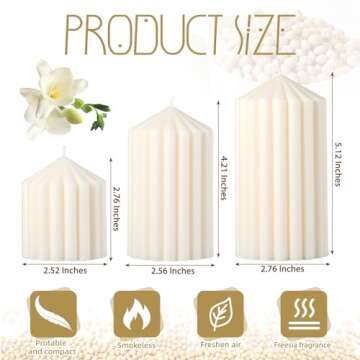Conelist Set of 3 Ribbed Pillar Candles Soy Wax Scented Ribbed Candles Includes 2.8, 4.2 and 5.1 Inc...