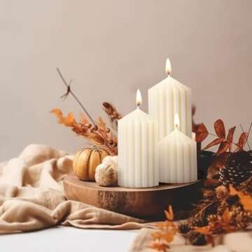 Conelist Set of 3 Ribbed Pillar Candles Soy Wax Scented Ribbed Candles Includes 2.8, 4.2 and 5.1 Inches Heights Romantic Decoration for Home Birthday Gift(White)