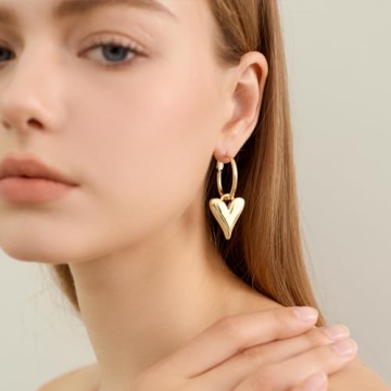 Veotain Heart Dangle Earrings | Lightweight Huggie Hoops