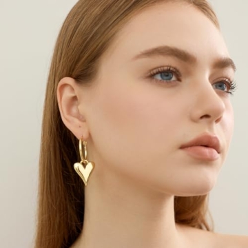 Veotain Heart Dangle Earrings | Lightweight Huggie Hoops