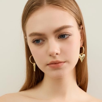 Veotain Heart Dangle Earrings | Lightweight Huggie Hoops