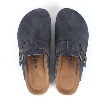 ZHILETAO Suede Clogs for Women | Adjustable Buckle Slip-On Cork Footbed