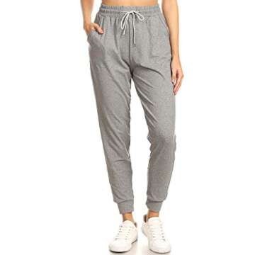 Leggings Depot Womens Relaxed fit Jogger Pants - Track Cuff Sweatpants with Pockets, Heather Grey, Medium