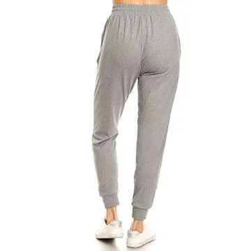 Leggings Depot Womens Relaxed fit Jogger Pants - Track Cuff Sweatpants with Pockets, Heather Grey, Medium