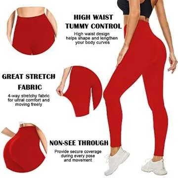 Soft Leggings for Women - High Waisted Tummy Control No See Through Workout Yoga Pants(Red,Small-Medium)