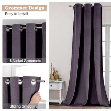 OVZME Ian Purple Velvet Curtains 84 inches Length 2 Panels - Luxury Room Darkening Curtains for Bedroom Living Room Thermal Insulated Super Soft Window Drapes, Grommets Top, W42 x L84