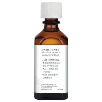 Aura Cacia Peppermint Essential Oil, 2-Ounce, Cools Skin, Fresh Minty Aroma, No Synthetic Fragrances, Color or Preservatives