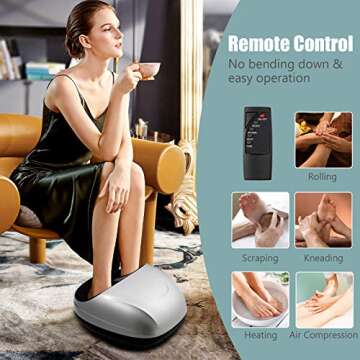 Giantex Foot Massager Machine with Heat and Remote, Shiatsu Foot Massager w/Deep Kneading Rolling Air Compression Built-in Heat Function, Adjustable Intensity, Foot Massage for Muscle Relax (Silver)