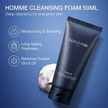 Donginbi Korean Skin Care Set for Men - Red Ginseng Facial Skincare Routine Kit - Homme Power Toner, Emulsion, Foam Face Wash - Anti-Wrinkle Moisturizing Products for All Skin Types - Great Gift Kits