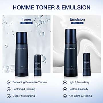 Donginbi Korean Skin Care Set for Men - Red Ginseng Facial Skincare Routine Kit - Homme Power Toner, Emulsion, Foam Face Wash - Anti-Wrinkle Moisturizing Products for All Skin Types - Great Gift Kits