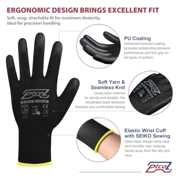 Bulk Pack of 12 Lightweight PU Coated Work Gloves