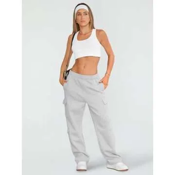 AUTOMET Womens Cargo Sweatpants Wide Leg Fleece Lined Y2k Pants Fall Winter Baggy Joggers with Pockets, Grey, M