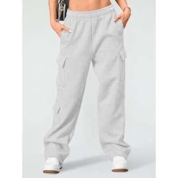 AUTOMET Womens Cargo Sweatpants Wide Leg Fleece Lined Y2k Pants Fall Winter Baggy Joggers with Pockets, Grey, M