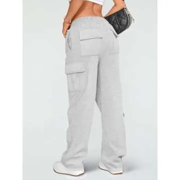 AUTOMET Womens Cargo Sweatpants Wide Leg Fleece Lined Y2k Pants Fall Winter Baggy Joggers with Pockets, Grey, M