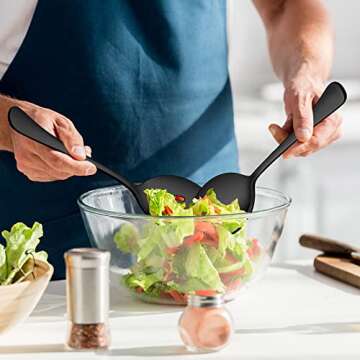 LIANYU 46-Piece Black Silverware Flatware Set for 8, Stainless Steel Flatware with Serving Utensils, Elegant Cutlery Tableware Includes Forks Spoons Knives, Mirror Polished