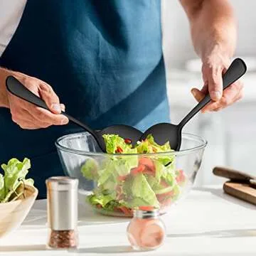 LIANYU 46-Piece Black Silverware Flatware Set for 8, Stainless Steel Flatware with Serving Utensils, Elegant Cutlery Tableware Includes Forks Spoons Knives, Mirror Polished