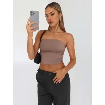 Trendy Queen Womens 3 Pack Tube Tops Crop Going Out Strapless Basic Backless Bandeau Bra Summer Outfits 2025 White Black Coffee Grey XS