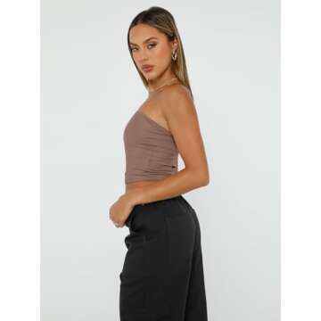 Trendy Queen Womens 3 Pack Tube Tops Crop Going Out Strapless Basic Backless Bandeau Bra Summer Outfits 2025 White Black Coffee Grey XS