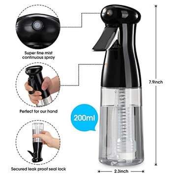 Hair Mister Spray Bottle, 6.8oz/200ml Sprayer Continuous Hair Water Ultra Fine Mister for Hair Styling, Plants, Cleaning, Misting & Skin Care