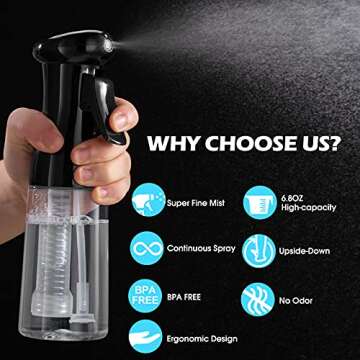 Hair Mister Spray Bottle, 6.8oz/200ml Sprayer Continuous Hair Water Ultra Fine Mister for Hair Styling, Plants, Cleaning, Misting & Skin Care