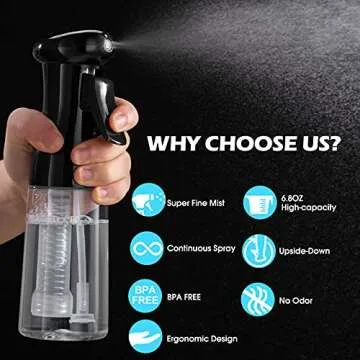 Hair Mister Spray Bottle, 6.8oz/200ml Sprayer Continuous Hair Water Ultra Fine Mister for Hair Styling, Plants, Cleaning, Misting & Skin Care