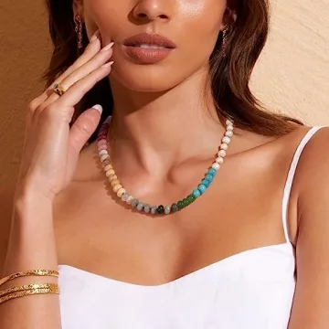 KissYan Gemstone Necklace - Colorful Boho Jewelry for Women