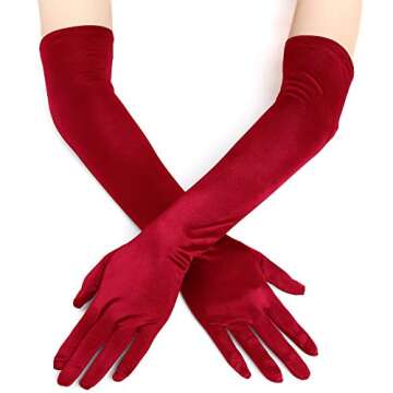 EORUBE 1920s Red Satin Elbow-Length Opera Gloves for Women