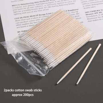 Fcozpjk 200PCS Precision Tip Cotton Swabs with Wooden Sticks, Pointed Tip Cotton Swabs for Nail Poli...
