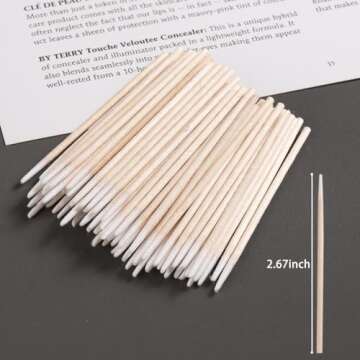 Fcozpjk 200PCS Precision Tip Cotton Swabs with Wooden Sticks, Pointed Tip Cotton Swabs for Nail Polish Touch Up, Disposable Makeup Applicators, Cotton Sticks for Makeup, Microblading Supplies