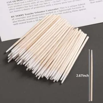 Fcozpjk 200PCS Precision Tip Cotton Swabs with Wooden Sticks, Pointed Tip Cotton Swabs for Nail Polish Touch Up, Disposable Makeup Applicators, Cotton Sticks for Makeup, Microblading Supplies