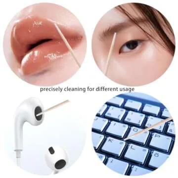 Fcozpjk 200PCS Precision Tip Cotton Swabs with Wooden Sticks, Pointed Tip Cotton Swabs for Nail Polish Touch Up, Disposable Makeup Applicators, Cotton Sticks for Makeup, Microblading Supplies