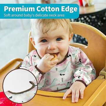 3 Pcs Long Sleeved Bib Set | Baby Waterproof Bibs with Pocket Bundle| Toddler Bib with Sleeves and Crumb Catcher |Stain and Odor Resistance Play Smock Apron - Pack of 3 | 6-24 Months