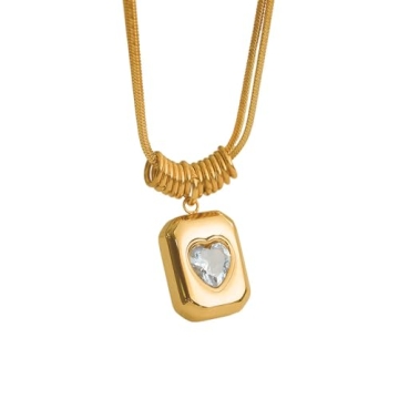Niaspi Rectangle Pendant Necklace - Stylish 18K Gold Plated CZ Jewelry