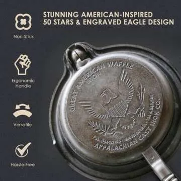 APPALACHIAN CAST IRON Great American Waffle Iron Pre-Seasoned, PFOA/PTFE Free, Made In USA | Vintage Inspired, 7 inch Stovetop Waffle Iron With Patriotic Design | Perfect holiday gift