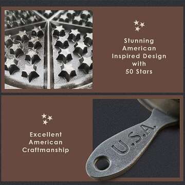 APPALACHIAN CAST IRON Great American Waffle Iron Pre-Seasoned, PFOA/PTFE Free, Made In USA | Vintage Inspired, 7 inch Stovetop Waffle Iron With Patriotic Design | Perfect holiday gift