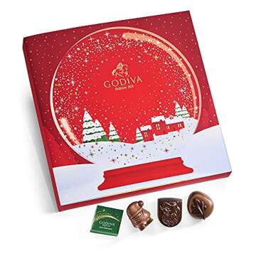 Godiva Chocolatier Holiday 2022 Red Advent Calendar – Snow Globe Gift Box with Assorted Dark, Milk...