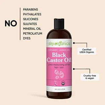 Sky Organics Organic Black Castor Oil for Hair & Skin, 100% Pure & Cold-Pressed USDA Certified Organic to Moisturize, Nourish & Soften, 16 fl. Oz
