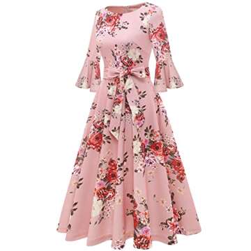 HomRain Women's Elegant Bell Sleeve Cocktail Dress - Vintage Tea Party Dress for Weddings