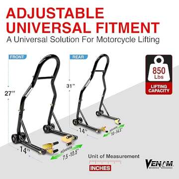 Venom Motorcycle Stand Lift - Front & Rear Combo for All Bikes