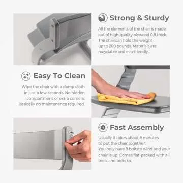 FORNEL Wooden High Chair for Babies and Toddlers - Adjustable Height Easy to Clean Toddler Highchair - Kids Dining Chair from 3 Years to 200 Lb, Grow with Child (Grey)