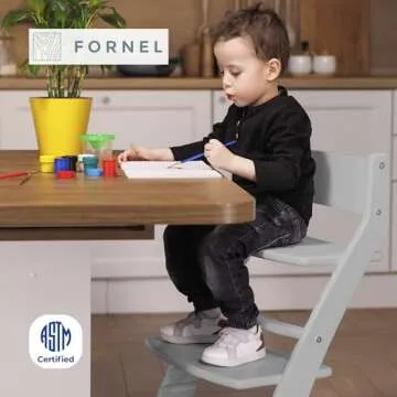 FORNEL Wooden High Chair for Babies and Toddlers - Adjustable Height Easy to Clean Toddler Highchair - Kids Dining Chair from 3 Years to 200 Lb, Grow with Child (Grey)