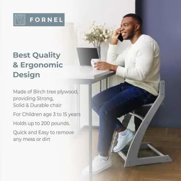 FORNEL Wooden High Chair for Babies and Toddlers - Adjustable Height Easy to Clean Toddler Highchair - Kids Dining Chair from 3 Years to 200 Lb, Grow with Child (Grey)