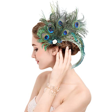 Elegant Peacock Feather Hair Clip - 1920s Style Fascinator for Women