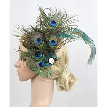 1920s Peacock Feather Hair Clip Elegant Women's Fascinator