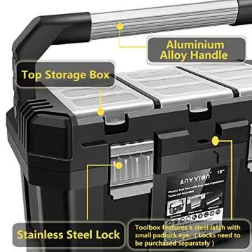 Anyyion 17-Inch Tool box with Removable Tray with Stainless Steel Dual Lock Secured,Small Parts Box, Metal Handle is Truly Rugged（17In）