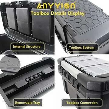 Anyyion 17-Inch Tool box with Removable Tray with Stainless Steel Dual Lock Secured,Small Parts Box, Metal Handle is Truly Rugged（17In）