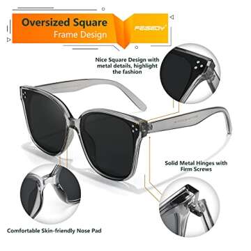 FEISEDY Retro Square Polarized Sunglasses Women Men Oversized Vintage Shades B2600