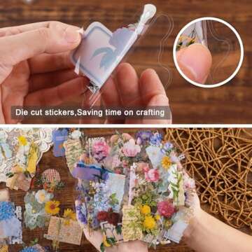 Dizdkizd Die Cut Gold Foil Floral Stickers (180 Pieces), Transparent Aesthetics Sticker Set Vintage ...