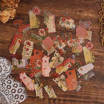 Dizdkizd Die Cut Gold Foil Floral Stickers (180 Pieces), Transparent Aesthetics Sticker Set Vintage Flower Decals for Scrapbooking Card Making Journaling Paper Crafting